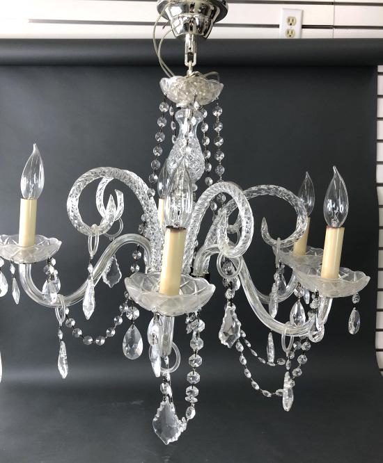 Venetian Style Glass and Crystal Chandelier: Venetian Style Glass and Crystal Chandelier. Overall size is 28"h x 23" diam. Condition, untested , missing some crystals,