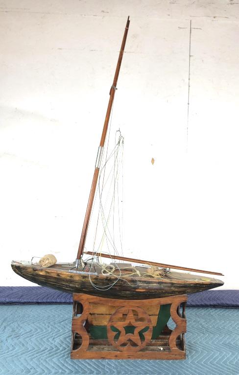 Model Wooden Pond Boat on Base (1 of 11)