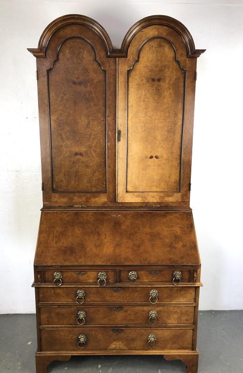 Georgian Style Burlwood Slant Front Bookcase (1 of 7)