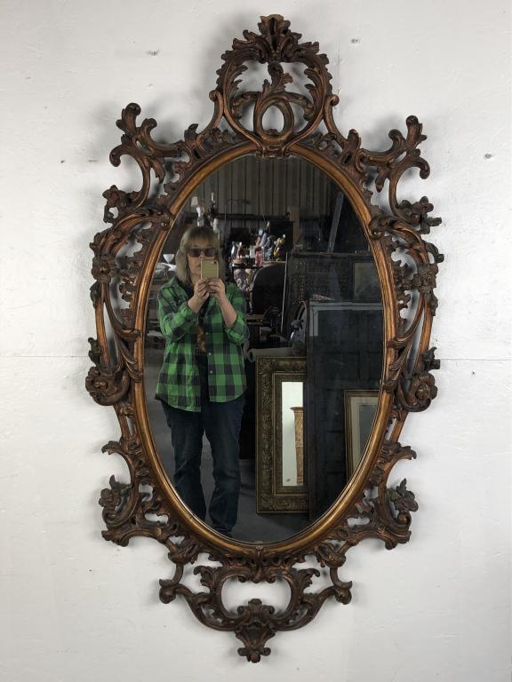 Rococo Style Carved Giltwood Oval Mirror (1 of 9)
