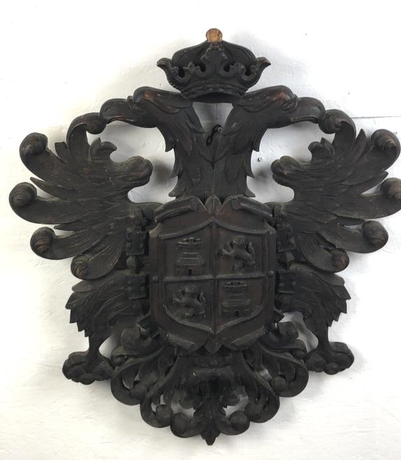 Spanish Carved Wood Double Eagle Coat of Arms (1 of 7)