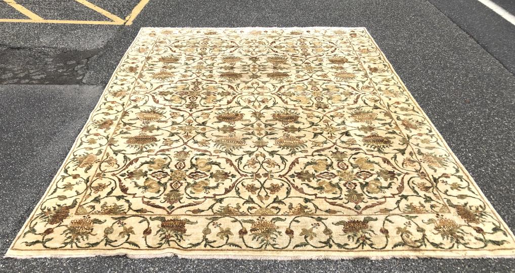 Indian Hand Knotted Floral Open Field Rug (1 of 6)