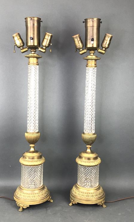 Pair of Brass & Crystal Lamps (1 of 4)