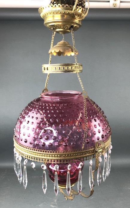 Victorian Cranberry Glass  Hanging Oil Lamp (1 of 5)