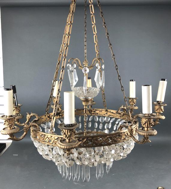 Neoclassical Style Brass 8 Light Chandelier (1 of 5)