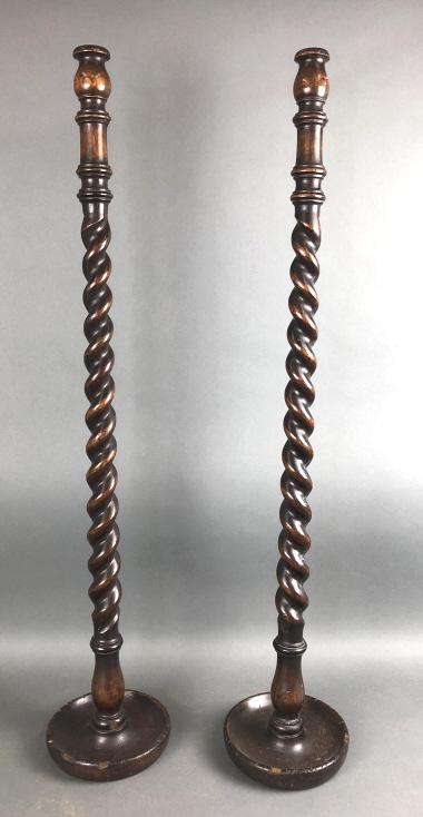 Pair of Oak Barley Twist Candlestick Holders (1 of 5)