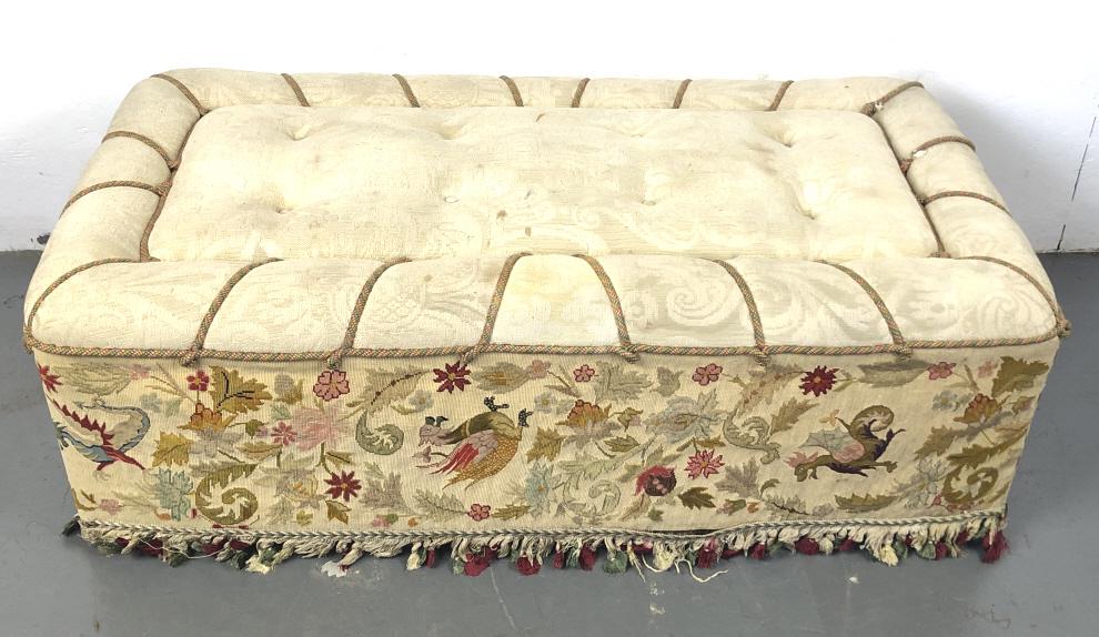 Upholstered Fabric And Tapestry Ottoman (1 of 6)