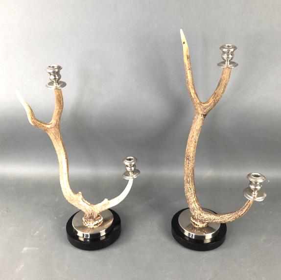 Pair of Antler Form Candleabra: Pair of Antler Form Candleabra. Manufactured by Oggetti. Tallest is 22 1/2" Condition, some scratches and scuffs