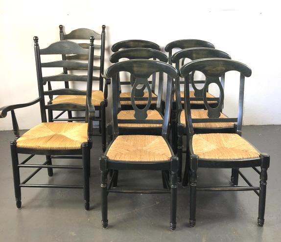 Set of 8 Green Painted  Wood & Cane Dining Chairs (1 of 7)