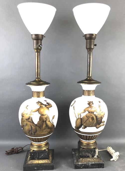Pair of Tommi Parzinger Hand Painted Lamps (1 of 6)
