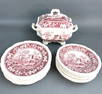 Group of Pink Tower Spode Plates Bowls and Tureen