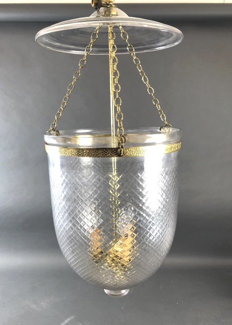 Hanging Hurricane Shade: Hanging Hurricane Shade Electrified with 3 lights. 33"h x 15" diam Condition, untested