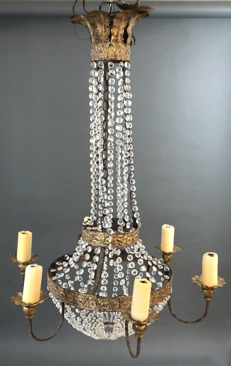 Gilt Metal & Crystal 6 Light Chandelier (1 of 4)