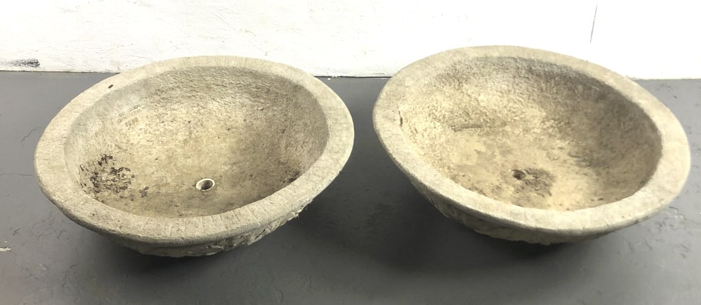 Pair of Circular Cement Planters: Pair of Circular Cement Planters. 7"h x 25 1/2"diam. Condition, good
