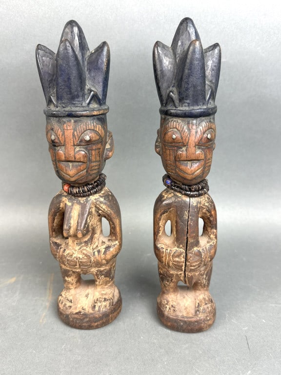 Pair of African Carved Wood Yoruba Ibeji Figures (1 of 5)