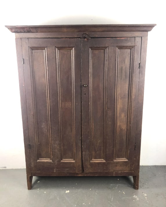 19th C. Painted Country Armoire: 19th C. Painted Country Armoire. 70 1/4"h x 53 1/2"w x 16 1/2"d. Condition, overall wear, old repairs, some wood loss, some cracks