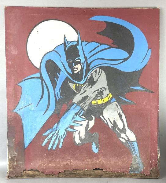 Batman - Oil on Canvas: Batman - Oil on Canvas. 38" x 34" Condition, as is, , loss of paint and canvas bottom, chipped paint