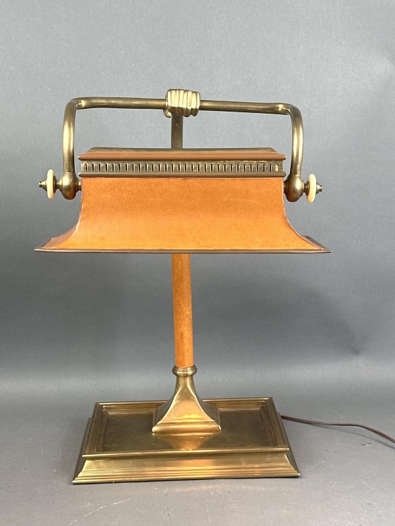 Chapman Style Leather and Brass Bankers Lamp (1 of 9)