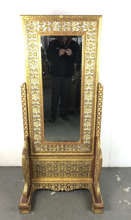 Asian Style Giltwood Floor Mirror (1 of 6)