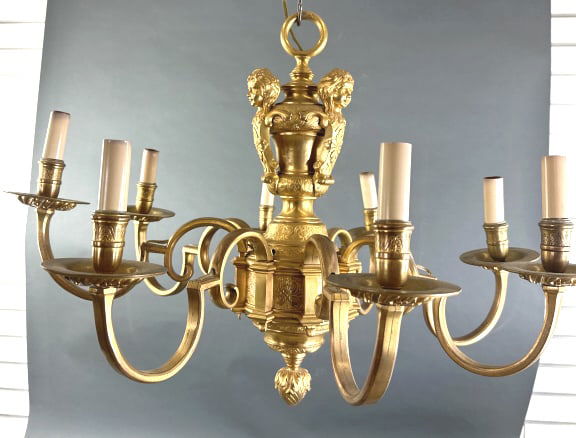 Cadwell Style 8 Light Brass Chandelier. (1 of 6)