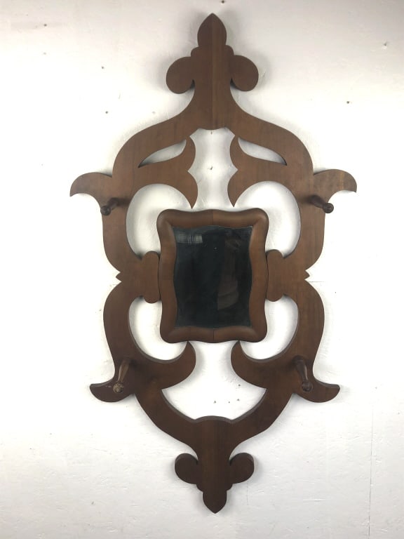 Victorian Hanging Mirror Oak Coat Rack (1 of 5)