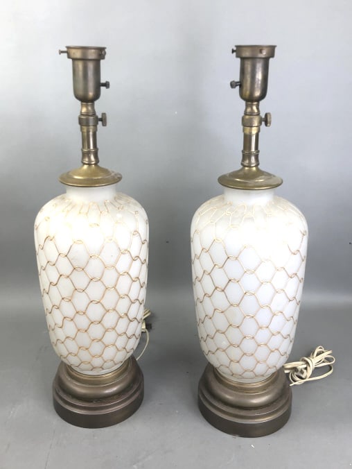 Pair of MCM Style Glass & Gilt Lamps (1 of 5)