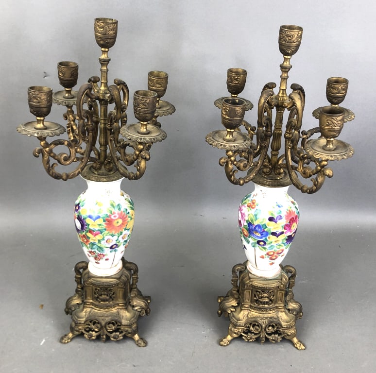Pair of Chinese Porcelain & Bronze Candelabras (1 of 5)