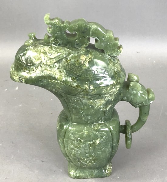 Chinese Carved Jade Lidded Pitcher (1 of 7)
