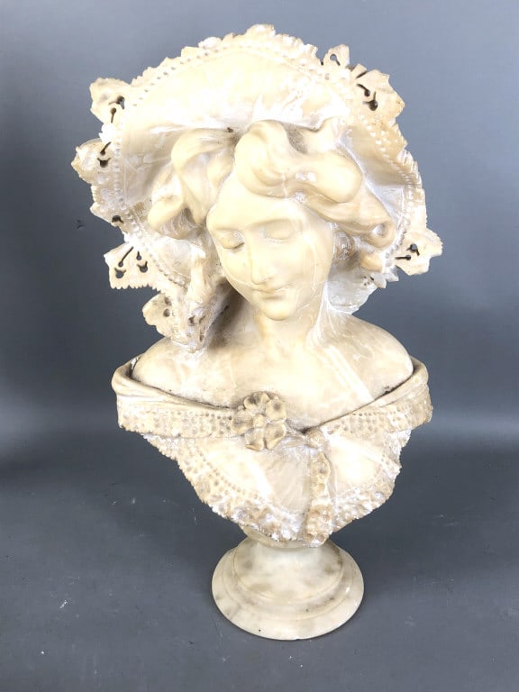 Carved Alabaster Bust of Lady (1 of 9)