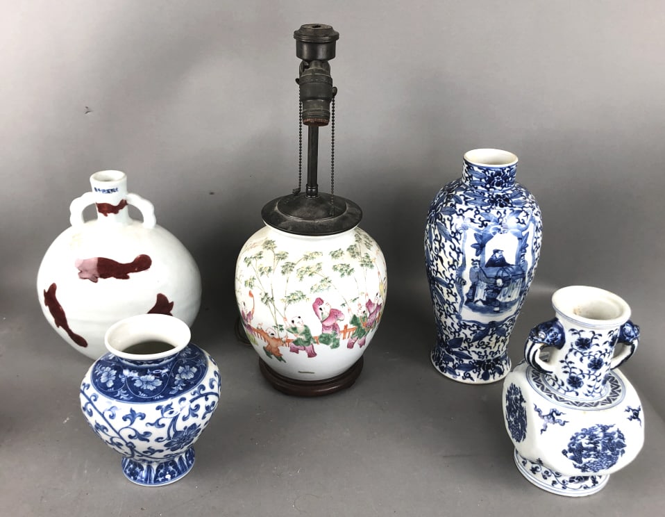 Group of 5 Chinese Vases and Lamp (1 of 15)