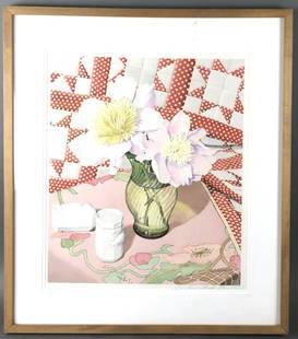 Sondra Freckelton - Peonies: Sondra Freckelton - Peonies. Watercolor, signed (LR) Gallery labels on back. Sight is 21" x 17 3/4 Condition, some dirt behind glass on upper matting