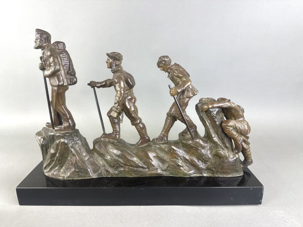 Serge Zelikson (Russian/French, 1890-1966): Serge Zelikson (Russian/French, 1890-1966) Barge Haulers on the Volga River.Bronze, inscribed (LR)Marble or granite base.16 1/2"h x 22 3/4"w x 6 3/4"Condition, some scratches, scuffs and nicks to base