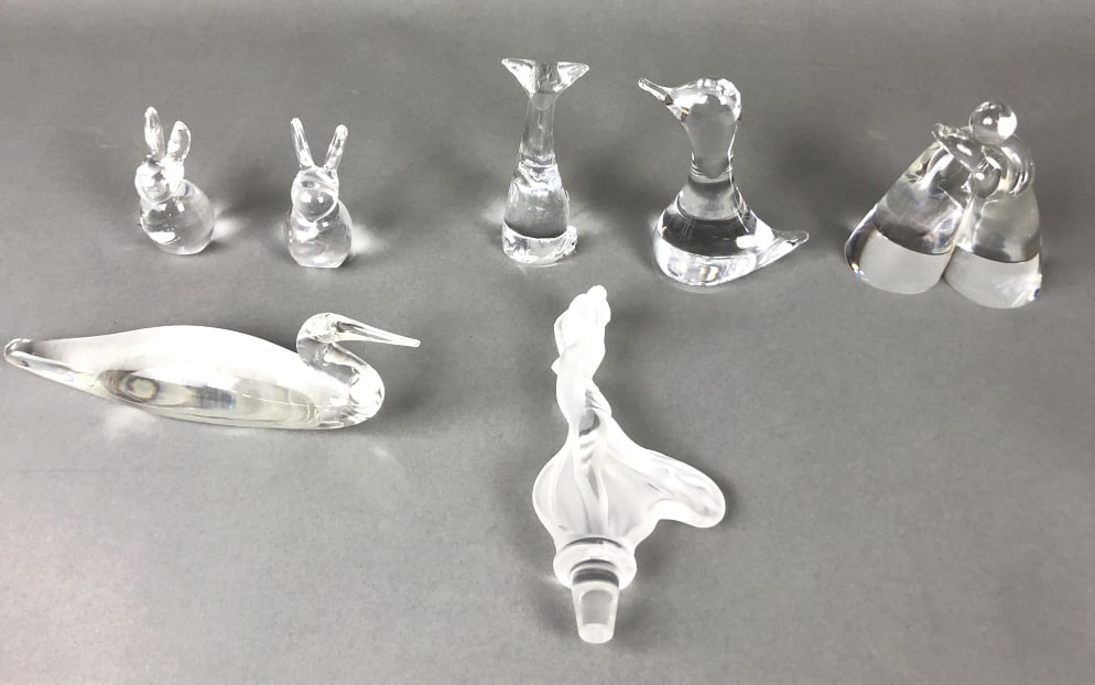 Group of Crystal Animals and Figures: Group of Crystal Animals and Figures Including, Daum, Bacarrat, and Stueben Swan 9" long Condition, some scratches to bases