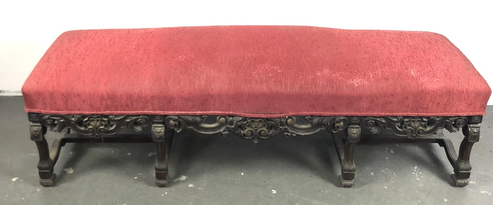 Jacobean Style Red Upholstered Bench (1 of 5)