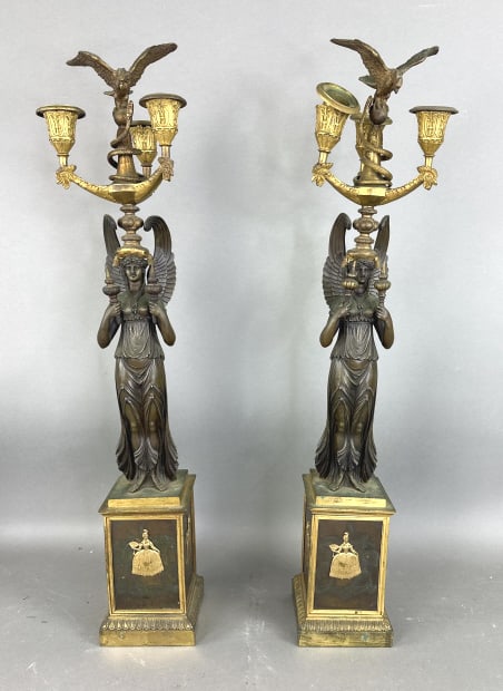 Pair of Empire Bronze 3 Light Figural Candelabras (1 of 9)