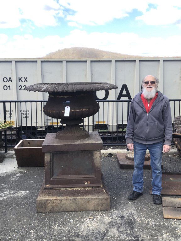 Pair of Monumental Cast Iron Urns on Pedestals (1 of 9)