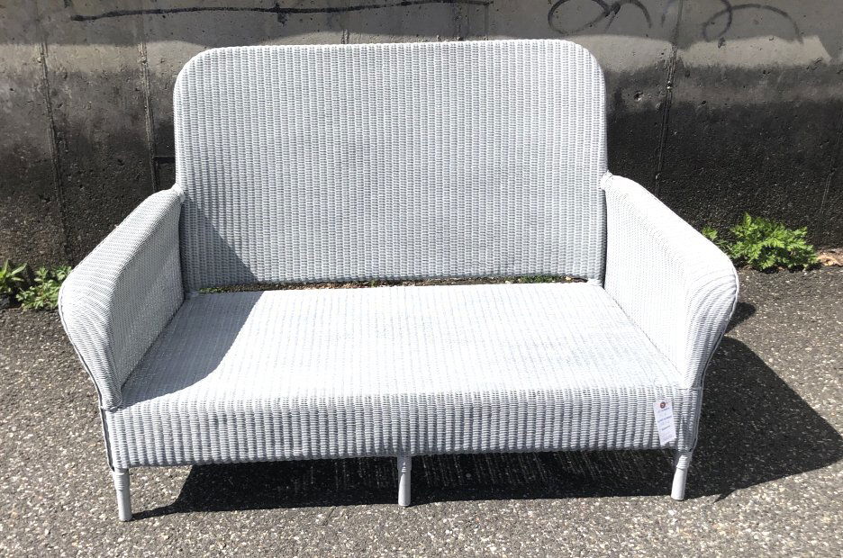 Grey Painted Wicker Settee with Metal Frame (1 of 5)