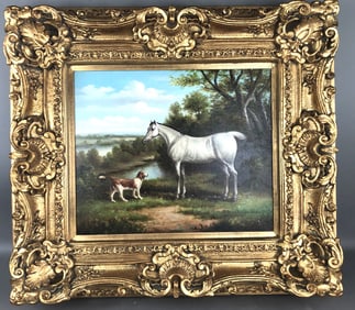 Painting of Horse and Dog Signed John Stanford