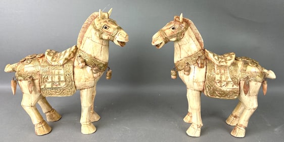 Pair of Paint Decorated Bone Tang Style Horses