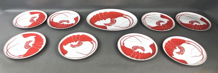 Partial Set Japanese Style Lobster Design Plates