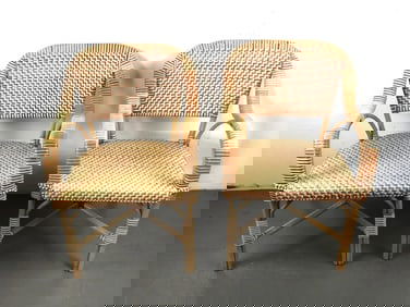 Pair of Bamboo and Leather Bistro Chairs