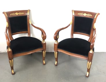 Pair of Empire Style Fruitwood Open Armchairs