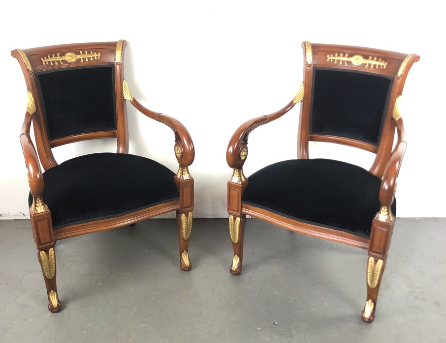 Pair of Empire Style Fruitwood Open Armchairs (1 of 4)