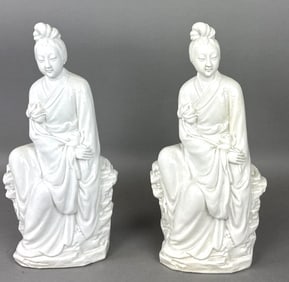 Pair of White Porcelain Chinese Women
