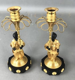 Pair of Ormolu Bronze Figural Candlesticks