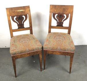 Pair of Biedermeier Burl Wood Side Chairs