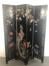 Asian Lacquered 4 Panel Screen