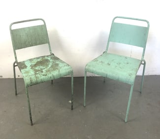 Pair of Green Metal Side Chairs