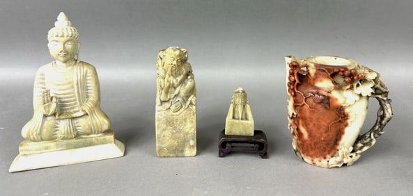 4 Asian Soap Stone Carvings