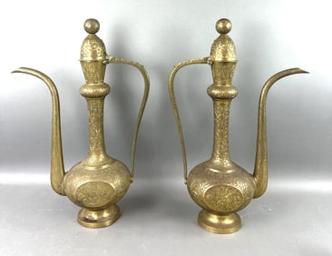 Pair of Large Brass Ewers